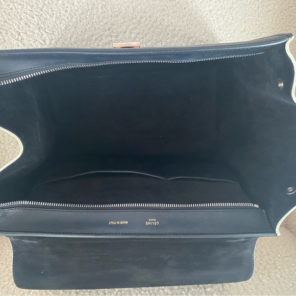 Authentic medium calfskin Celine Trapèze in black, white and pale blue - Picture 10 of 13